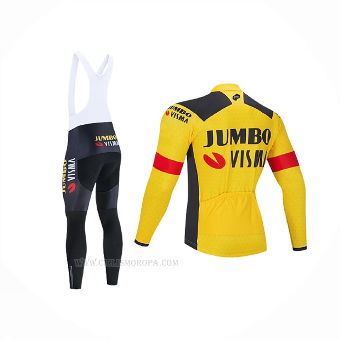 2021 Ropa Ciclismo Jumbo Visma Amarillo Mangas Largas y Culotte Lunga